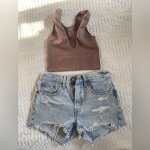 Levi's high waisted distressed jean shorts